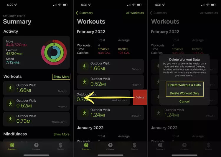 Deleting workouts from Fitness app