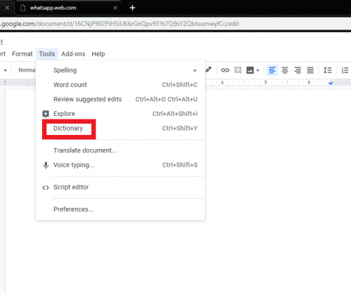 Dictionary Google Docs