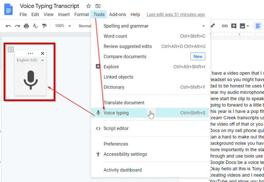 Voice Typing Google Docs