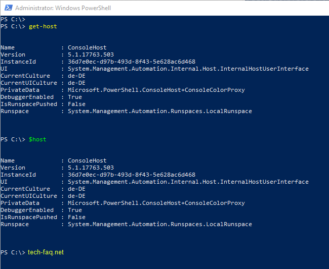 The installed release of PowerShell can be accessed directly via a permanent variable ($host).