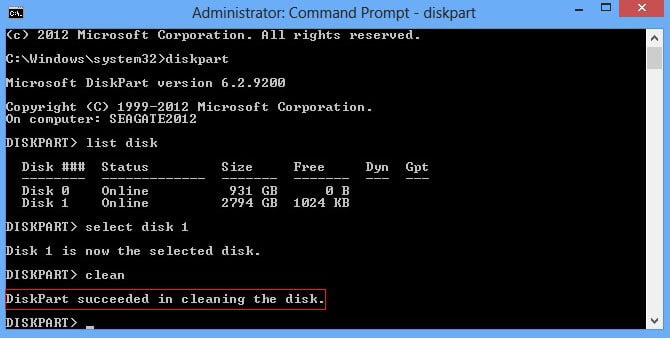 list disk in Diskpart Windows