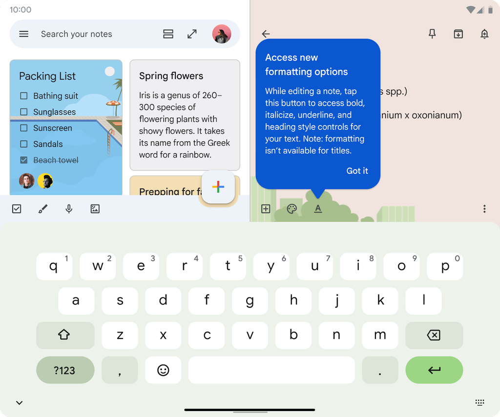 Google Keep's advanced formatting options are available in the Android app