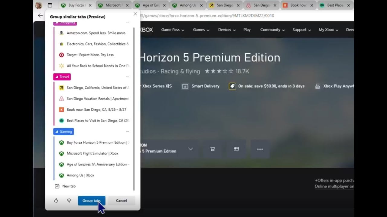 Microsoft Edge will use AI to Group tabs