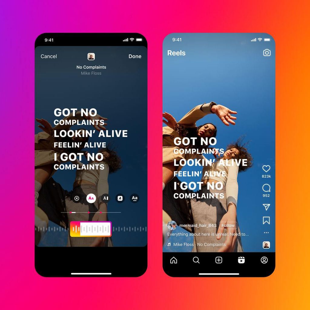 Instagram provides an option to place song lyrics on Reels