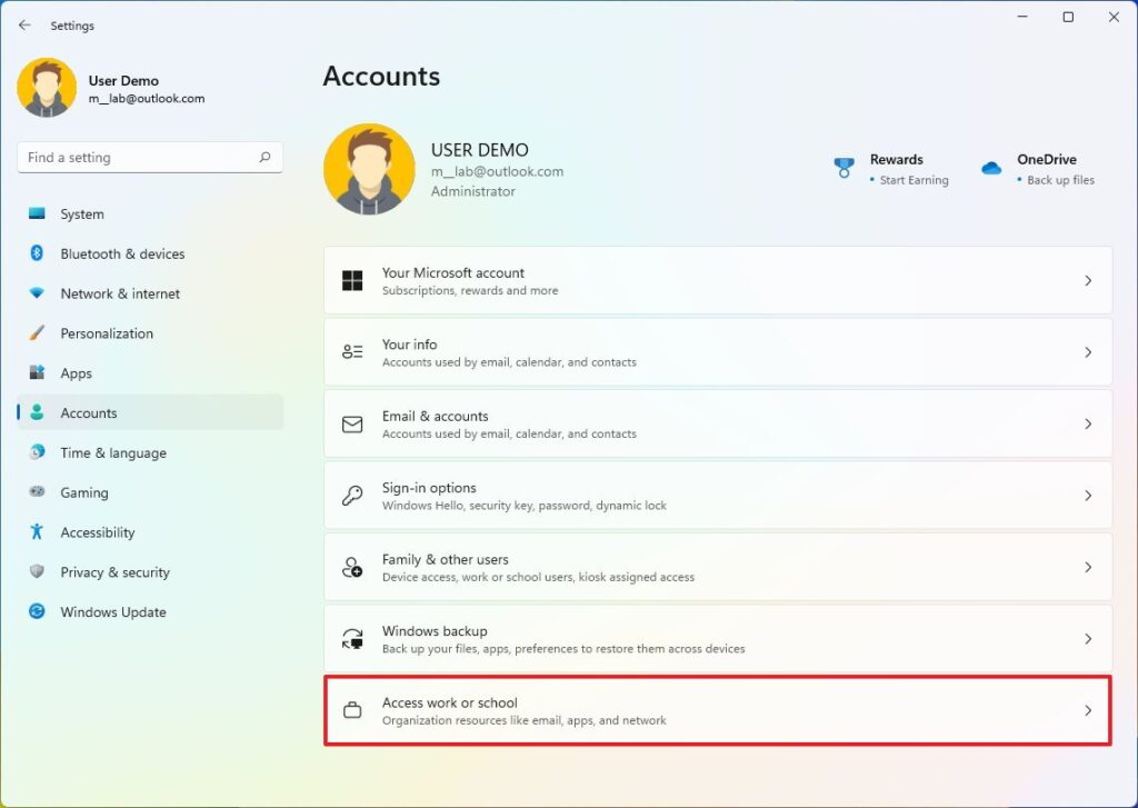 Account Setting Windows 11
