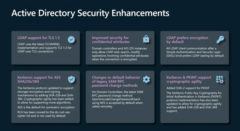 List of Active Directory security improvements in Windows Server 2025