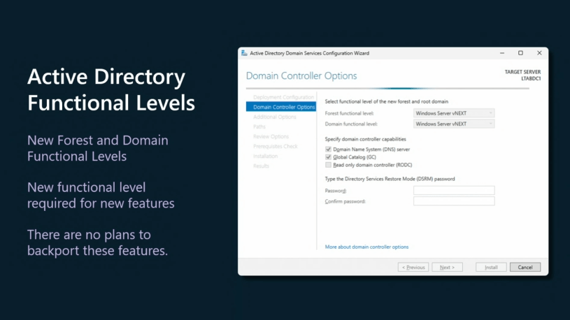 New Windows Server 2025 functional level for Active Directory