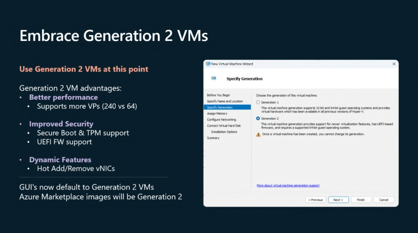 Generation 2 Hyper-V machines as default in the wizard