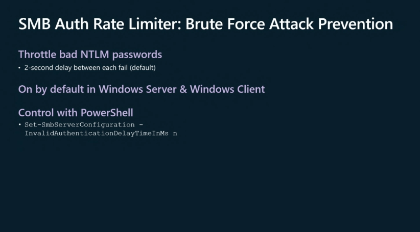 Features of the SMB brute force attack limiter in Windows Server 2025