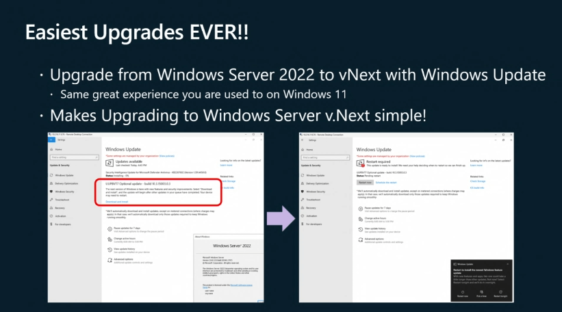Upgrading from Windows Update to Windows Server 2025