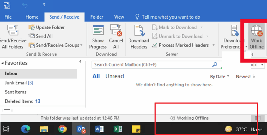 Check Whether Outlook Is Working Offline
