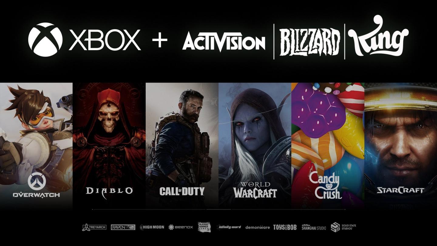 Poster announcing the purchase of Activision Blizzard by Microsoft