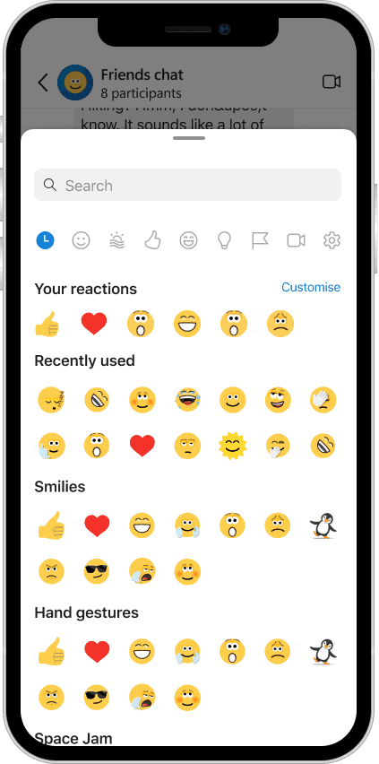 The new top reaction selector in Skype