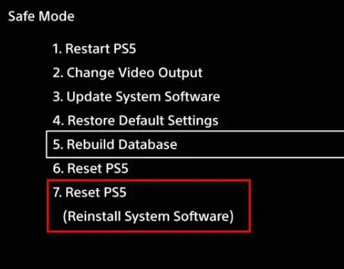 Reset The PS5