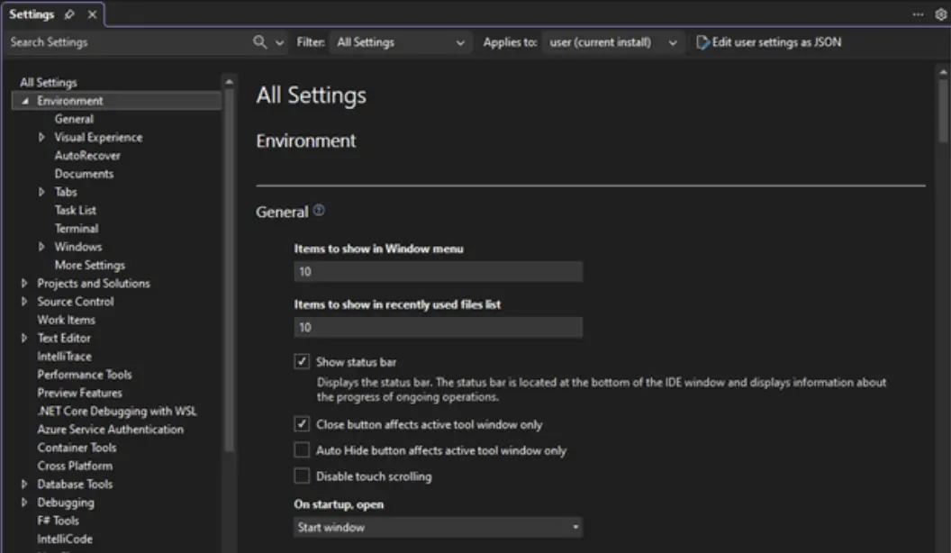 New configuration options in Visual Studio 17.10