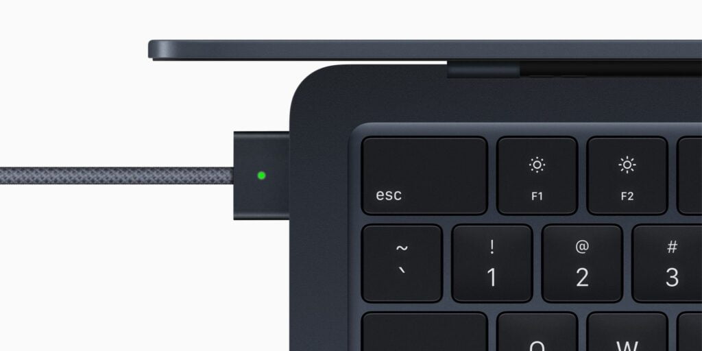 The MacBook Air has a MagSafe port that supports fast charging.