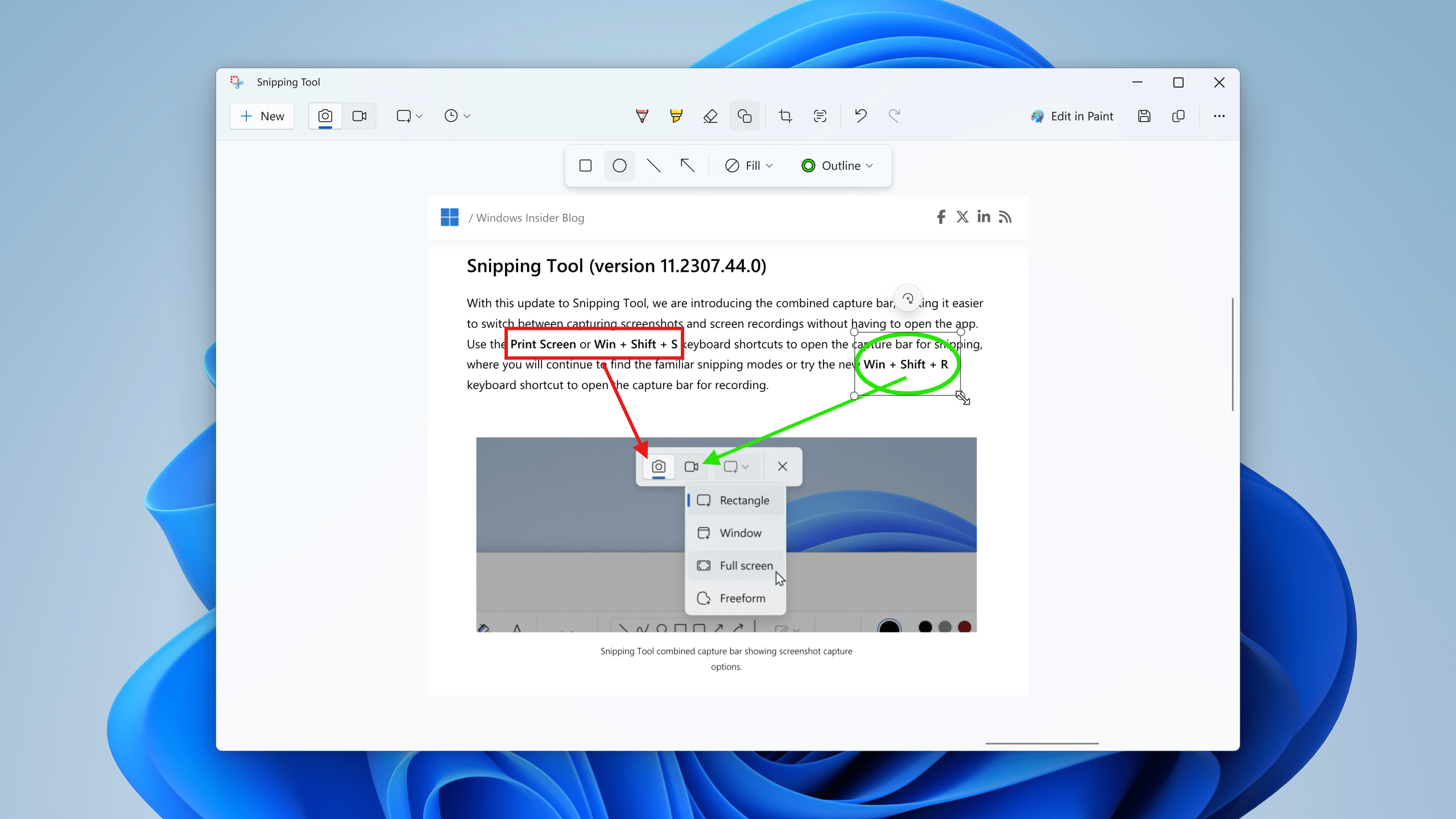 Shapes in Windows 11 Snipping Tool