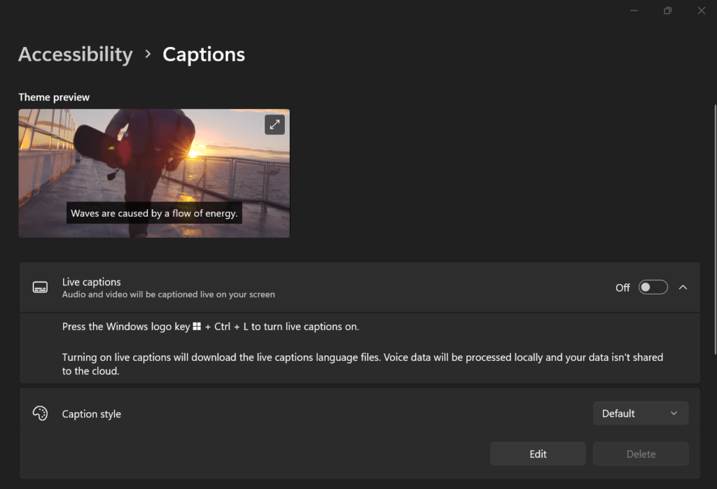 Live Captions in Windows 11