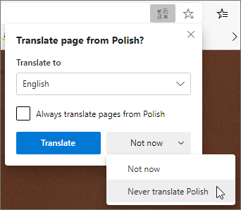 Microsoft Edge Translate option