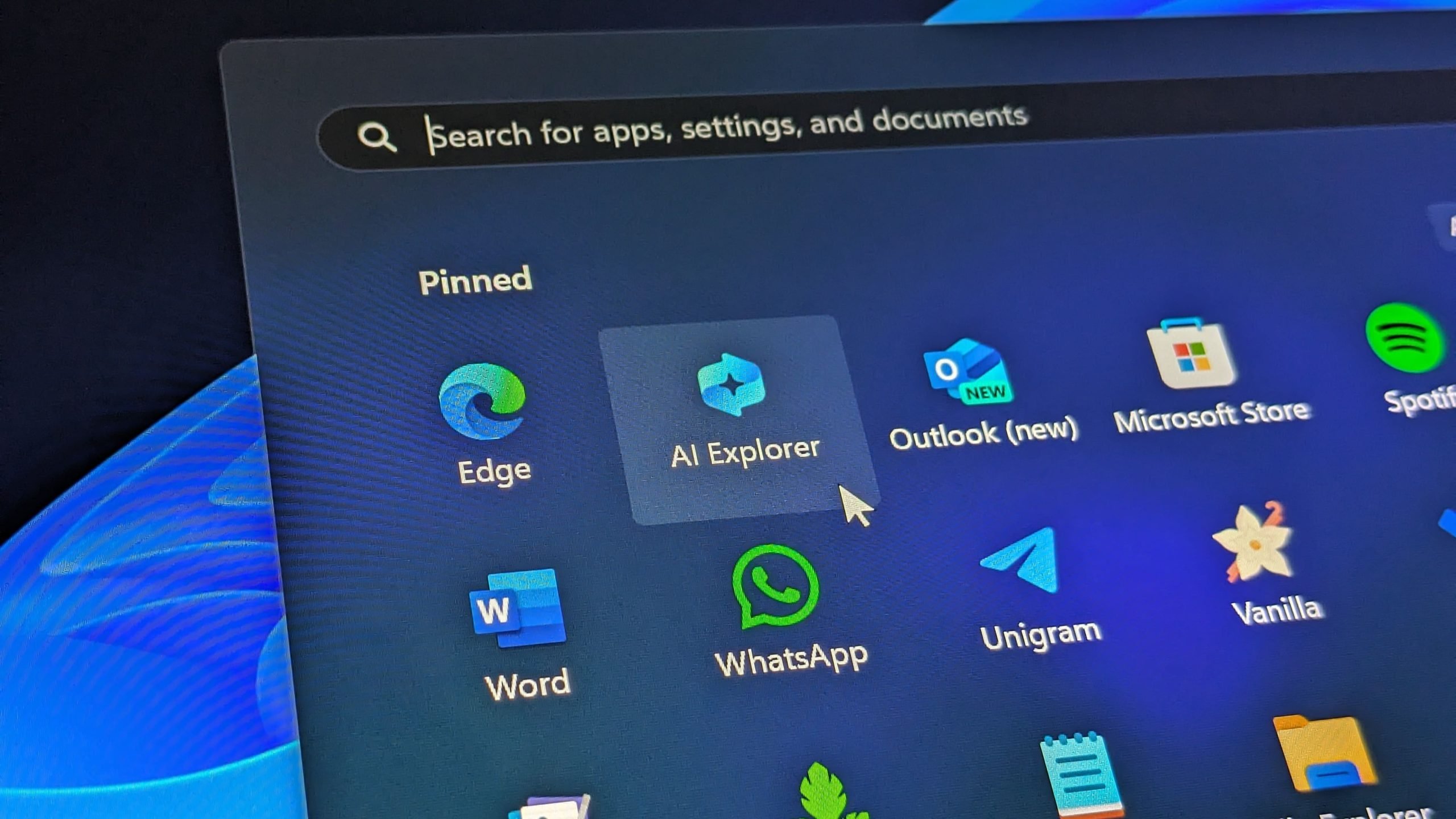 AI Explorer icon in the Start Menu