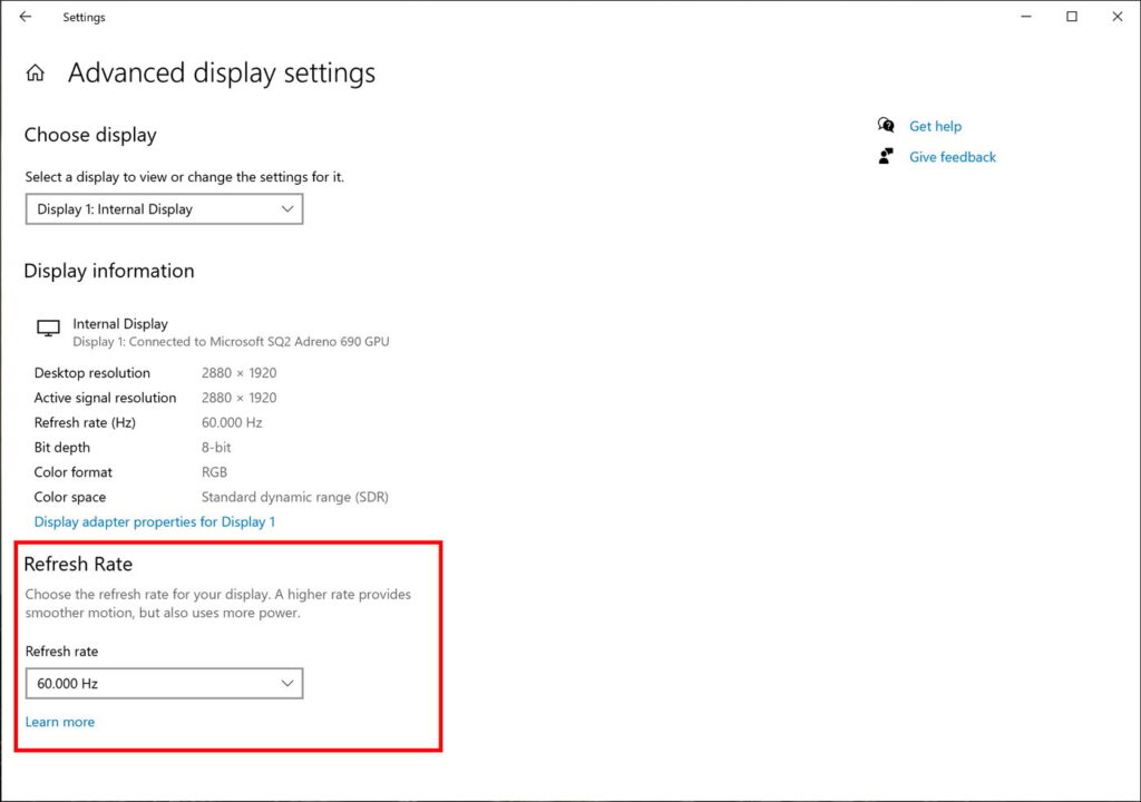 Screen refresh rate windows