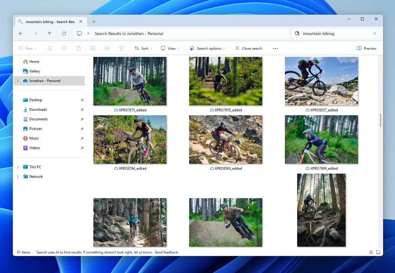 Example of image search in Windows Search using natural language.