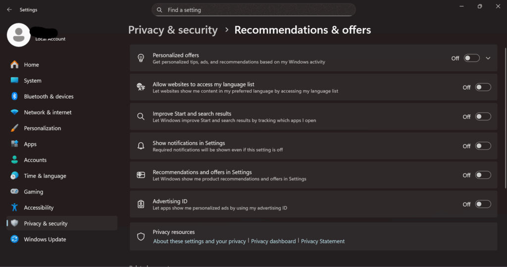 Ads in Windows 11