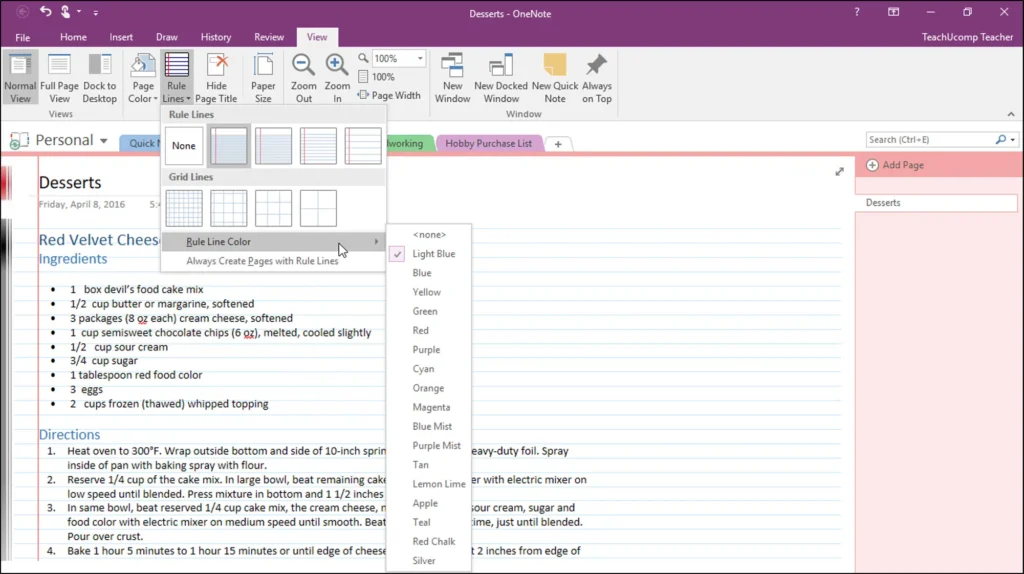 Change the Page Background Color in OneNote