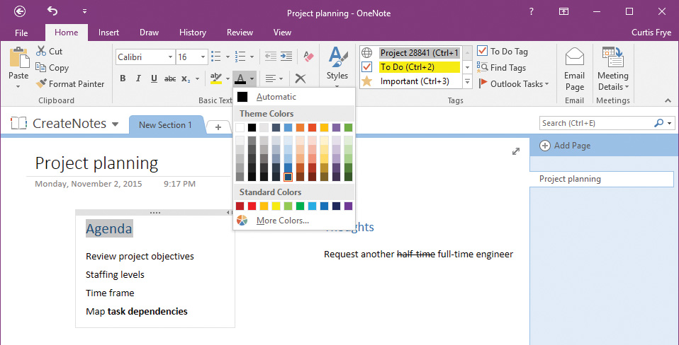 Change the text format using OneNote's tools