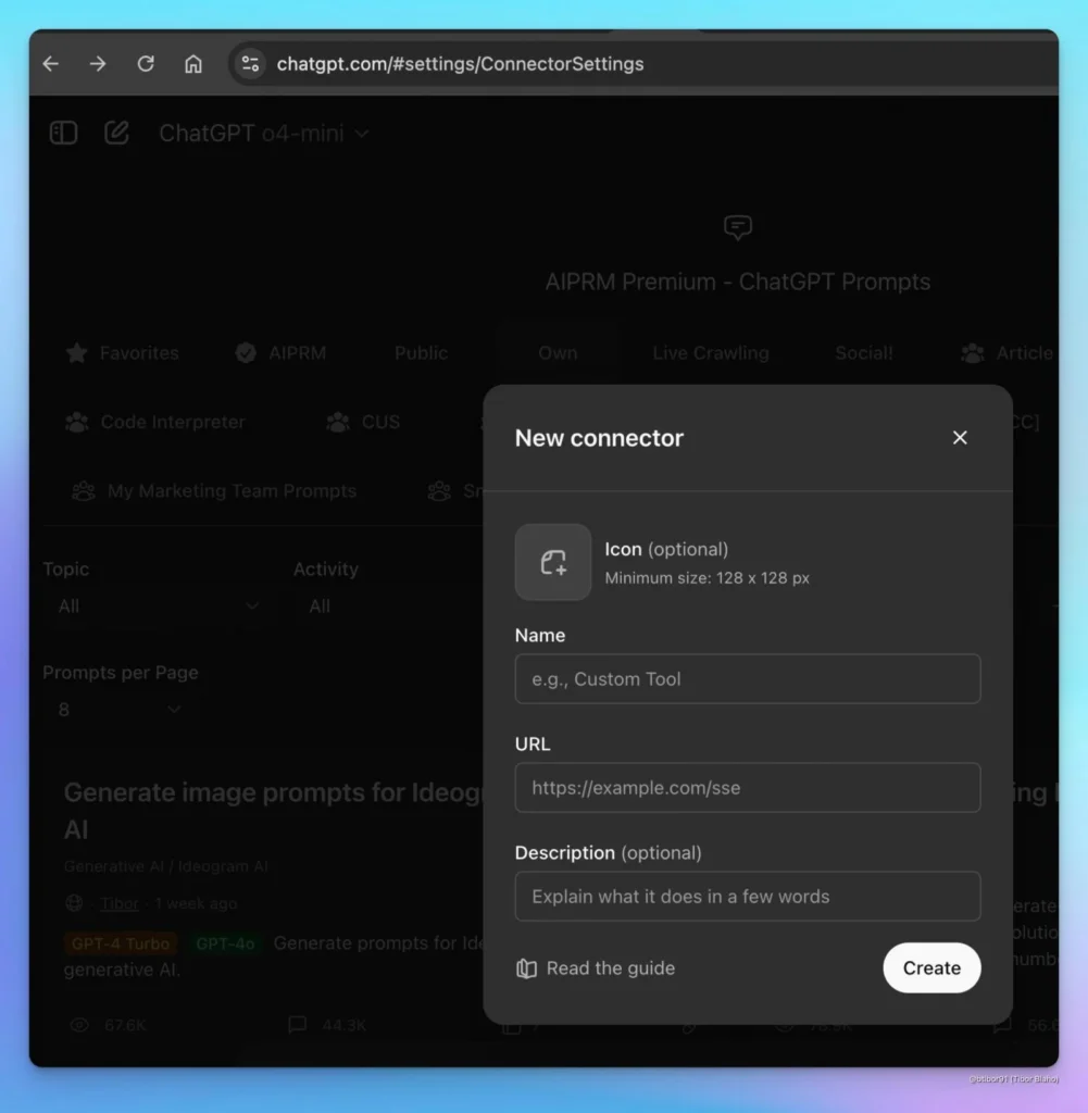 ChatGPT web app tests Add Connector to link a new MCP