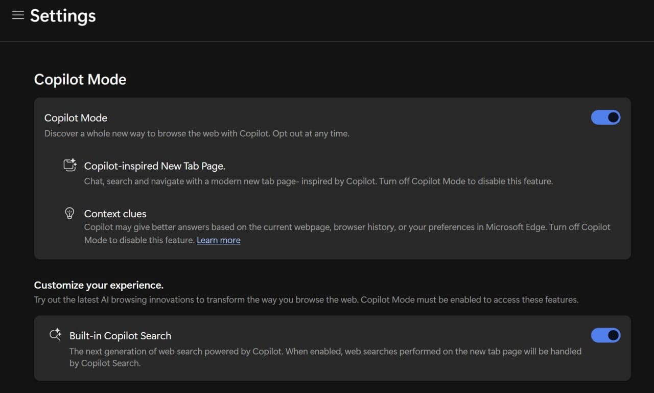 Copilot mode image in Edge