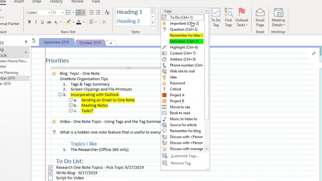 Organize your pages using labels in OneNote