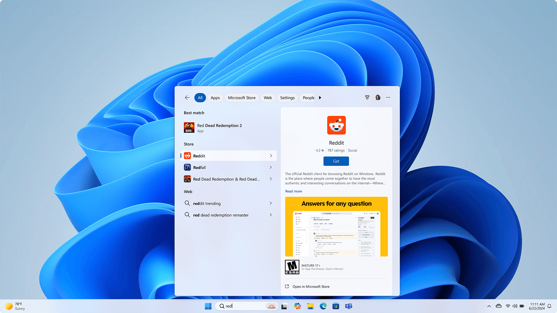 The search integrated in the Microsoft Store
