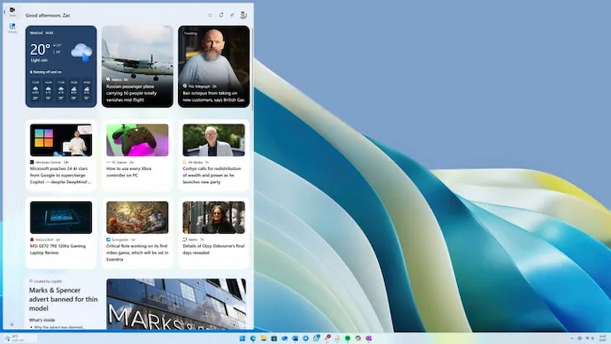 Image in which the new Windows 11 feed is shown with Copilot Discover