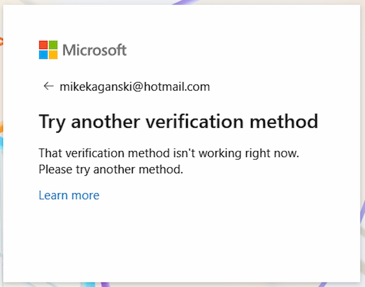 Image of the failed verification that Kaganski received