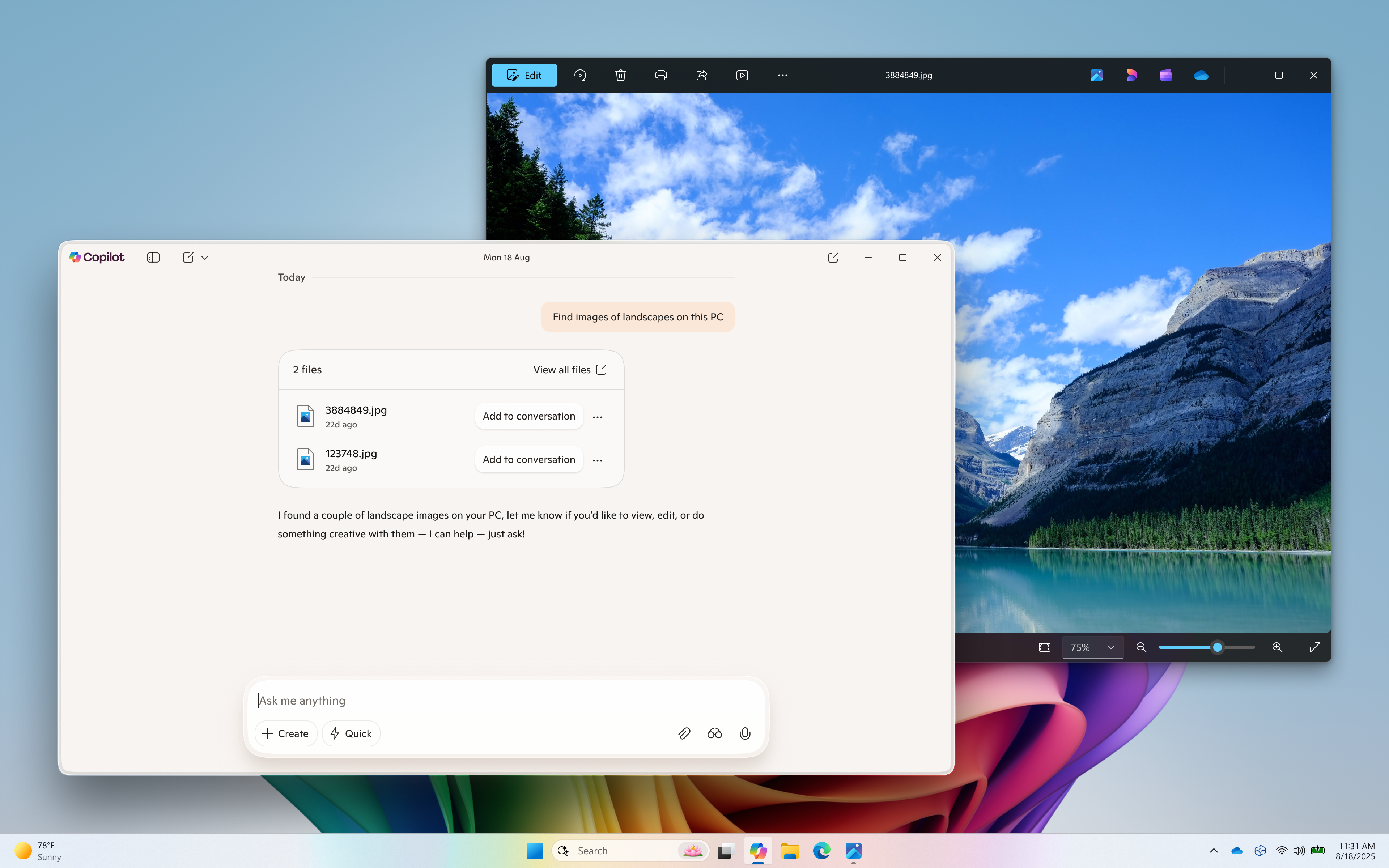 Copilot's semantic search operation on Windows