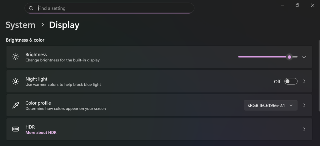 Change Brightness Level Windows Setting
