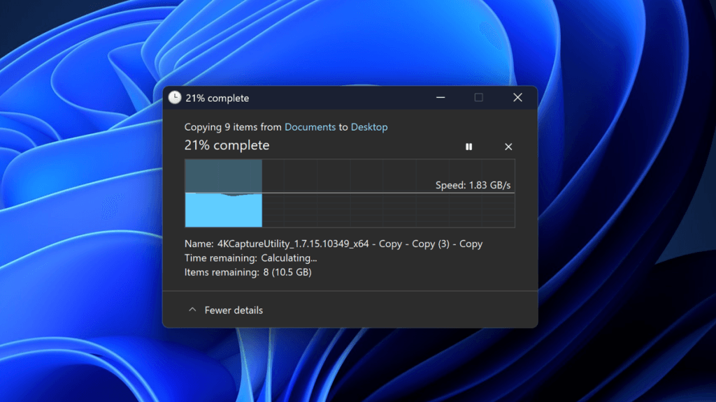 The File Transfer Dialog on Dark Theme on Windows 11