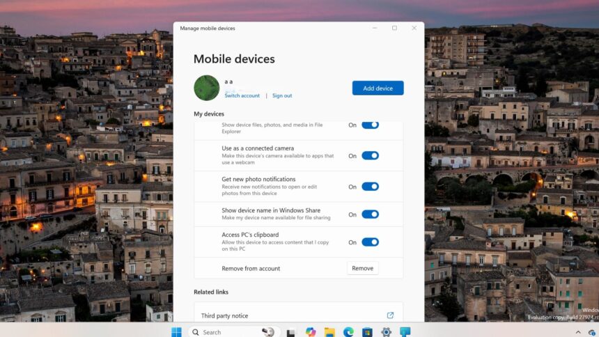 Windows 11 Testing Clipboard Sync with Android via Phone Link