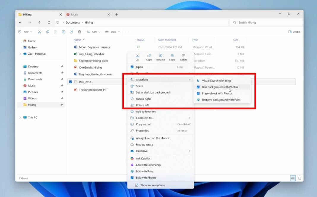 Image of Windows 11 context menu