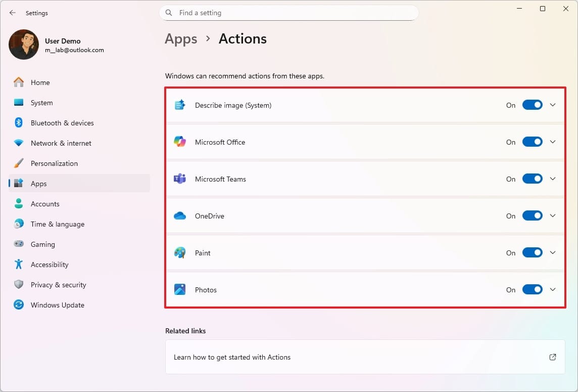 Image of actions in Windows apps