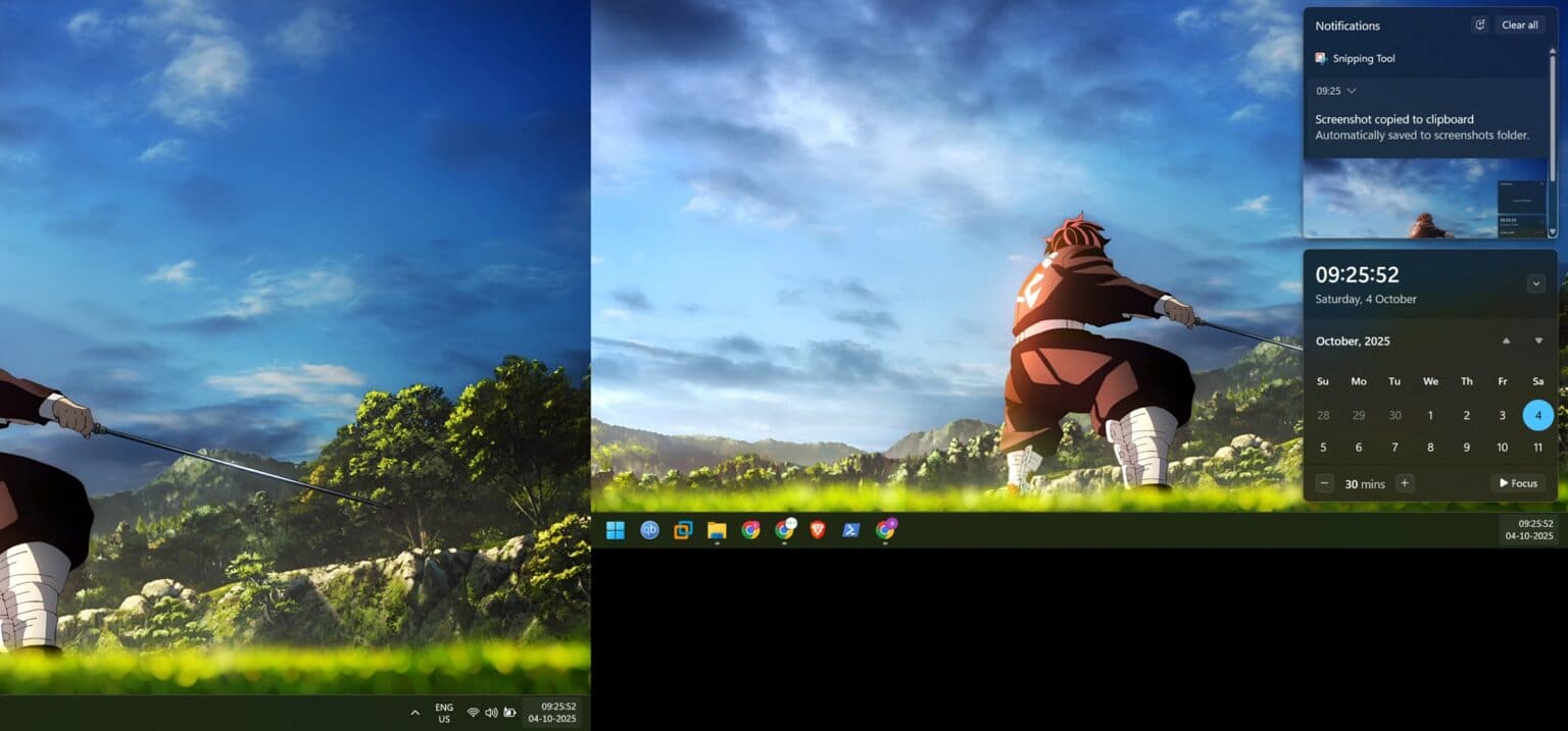 Image of the notification center on the second Windows 11 screen