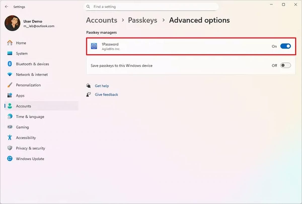 Image of the Windows 11 access key option