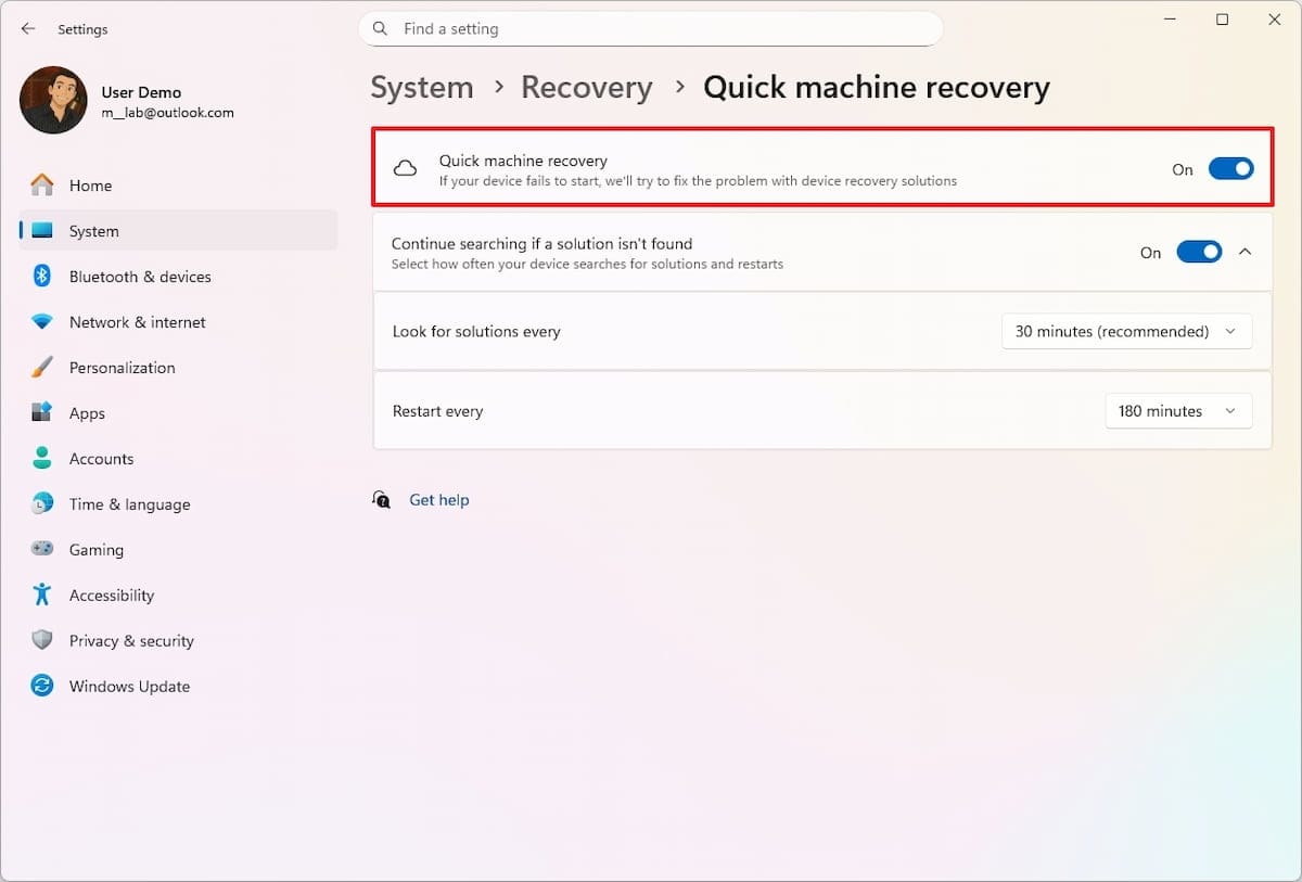 Machine rapid recovery image