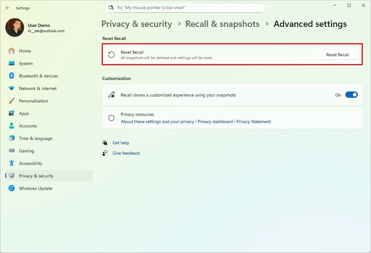 Image of the restoration of Windows Recall
