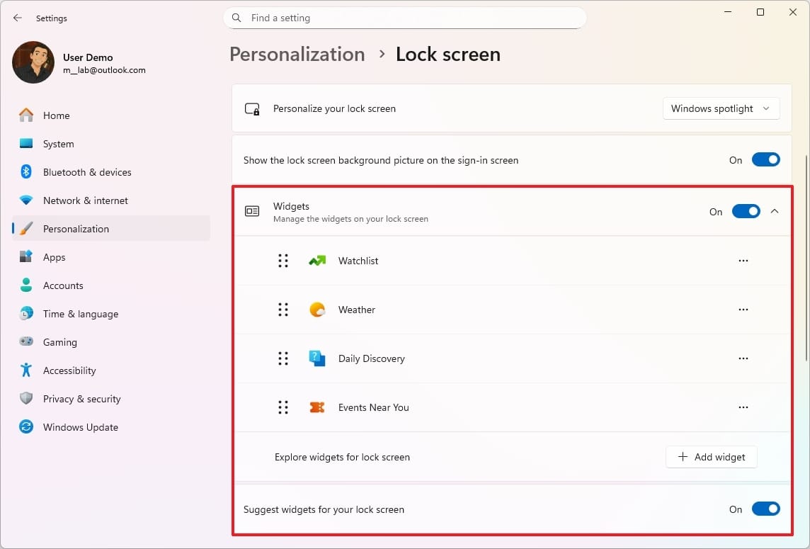 Image of Windows 11 widgets
