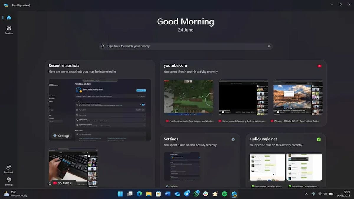 Image of the new Windows Recall interface