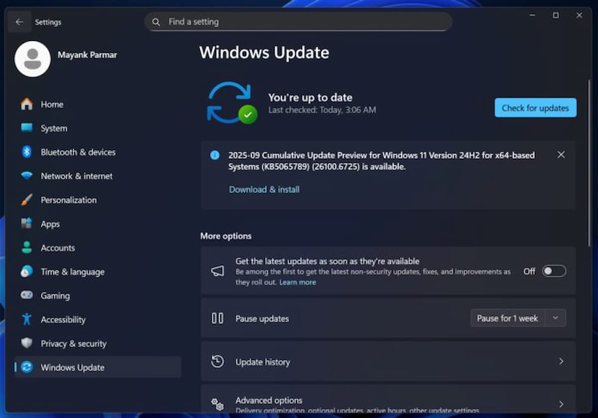 Windows update image with Windows 11 25h2