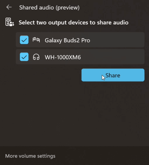 Audio sharing in Windows 11