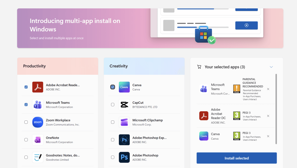 The new multi-app install from the Microsoft Store